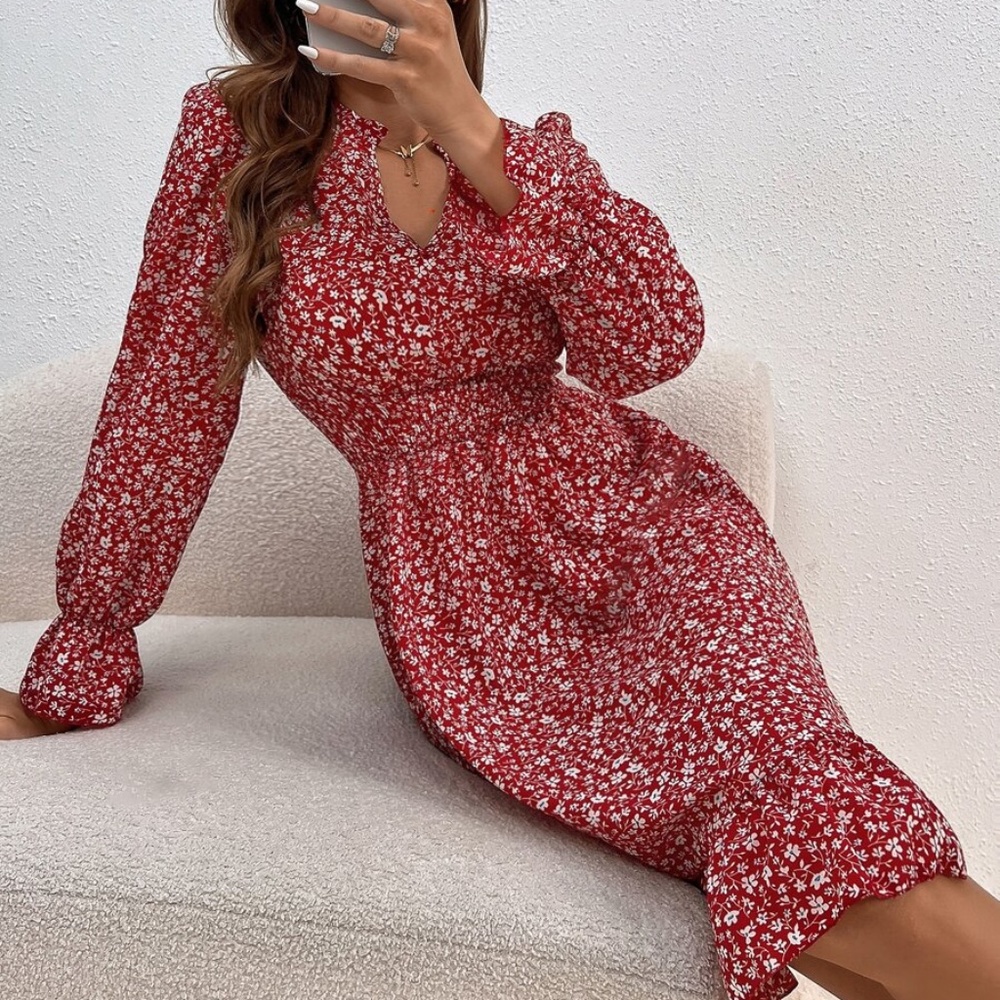 Boho Floral Print Ruffle sleeve Mini Dress Cottagecore - Picture 8 of 10